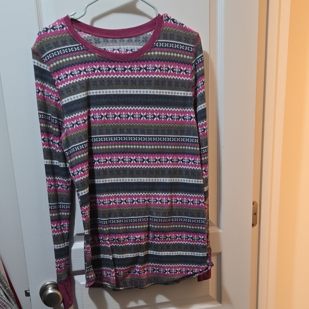 Cuddl Duds Pink and Gray Thermal Top And Pants